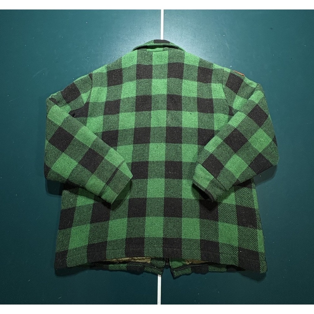 Vtg 70s Woolrich Mackinaw Jacket Green Buffalo Plaid North Maine Woods Patch L - Picture 13 of 16